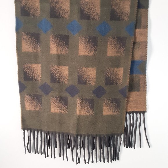 🌞 Hunt Club Cashmink Scarf, Plaid Tan Brown Blue, Oblong - Picture 3 of 5
